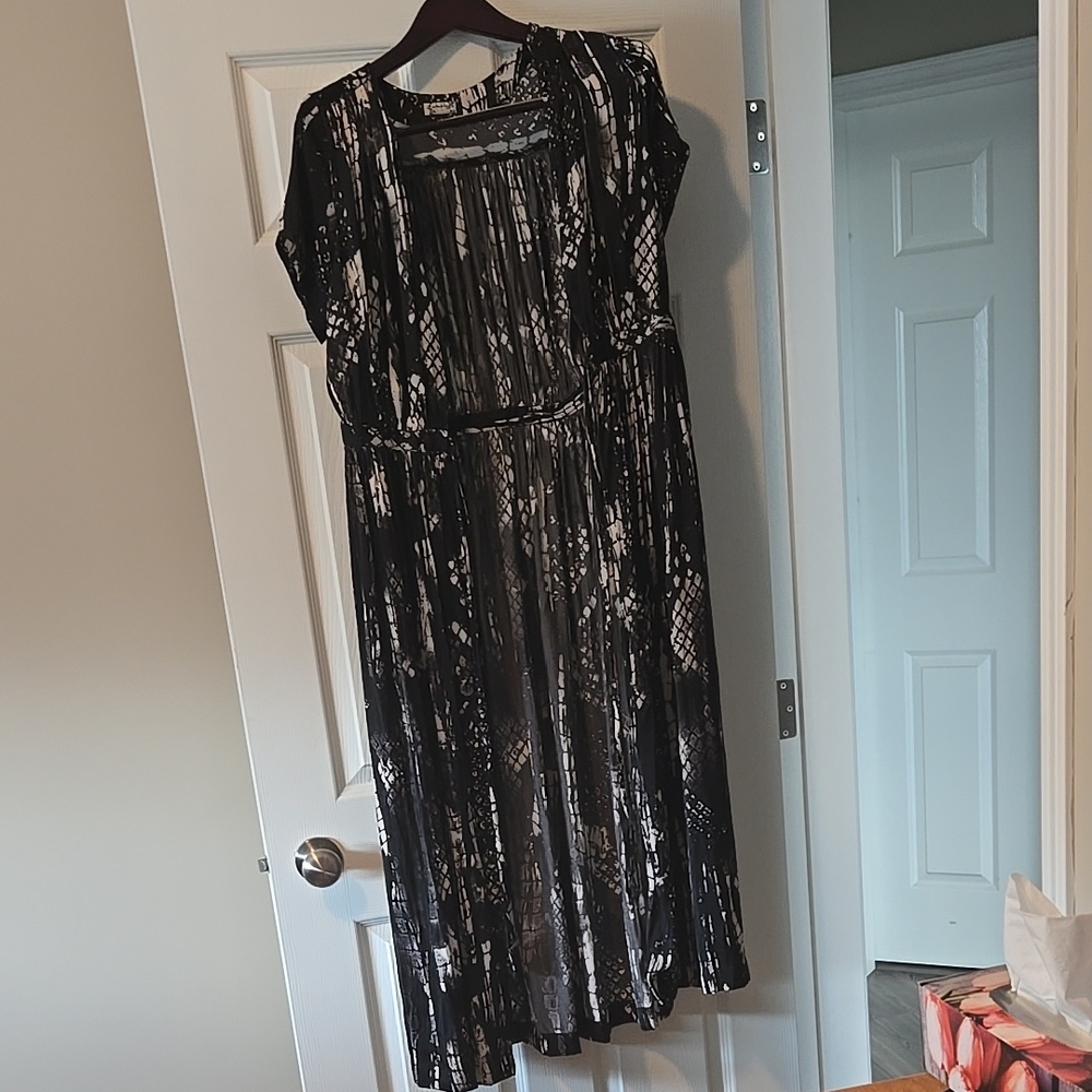 Free People Black Silver Maxi Dress Pleated Ruffled